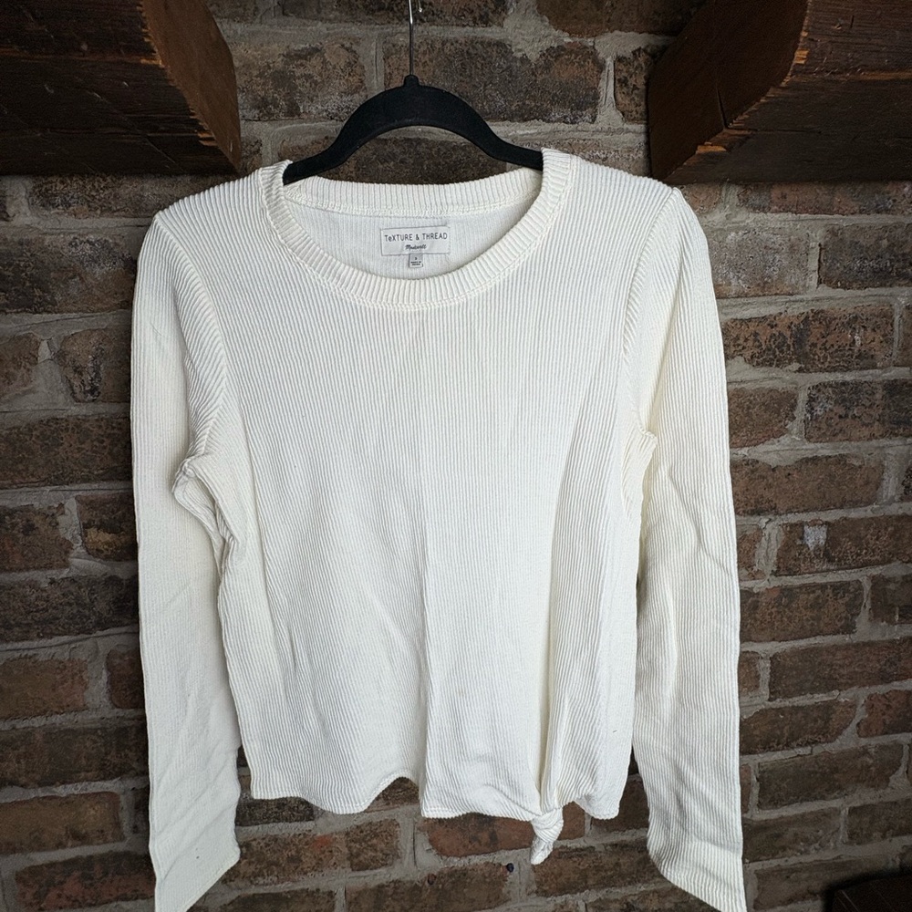 Madewell White Ribbed Tie Front Sweatshirt